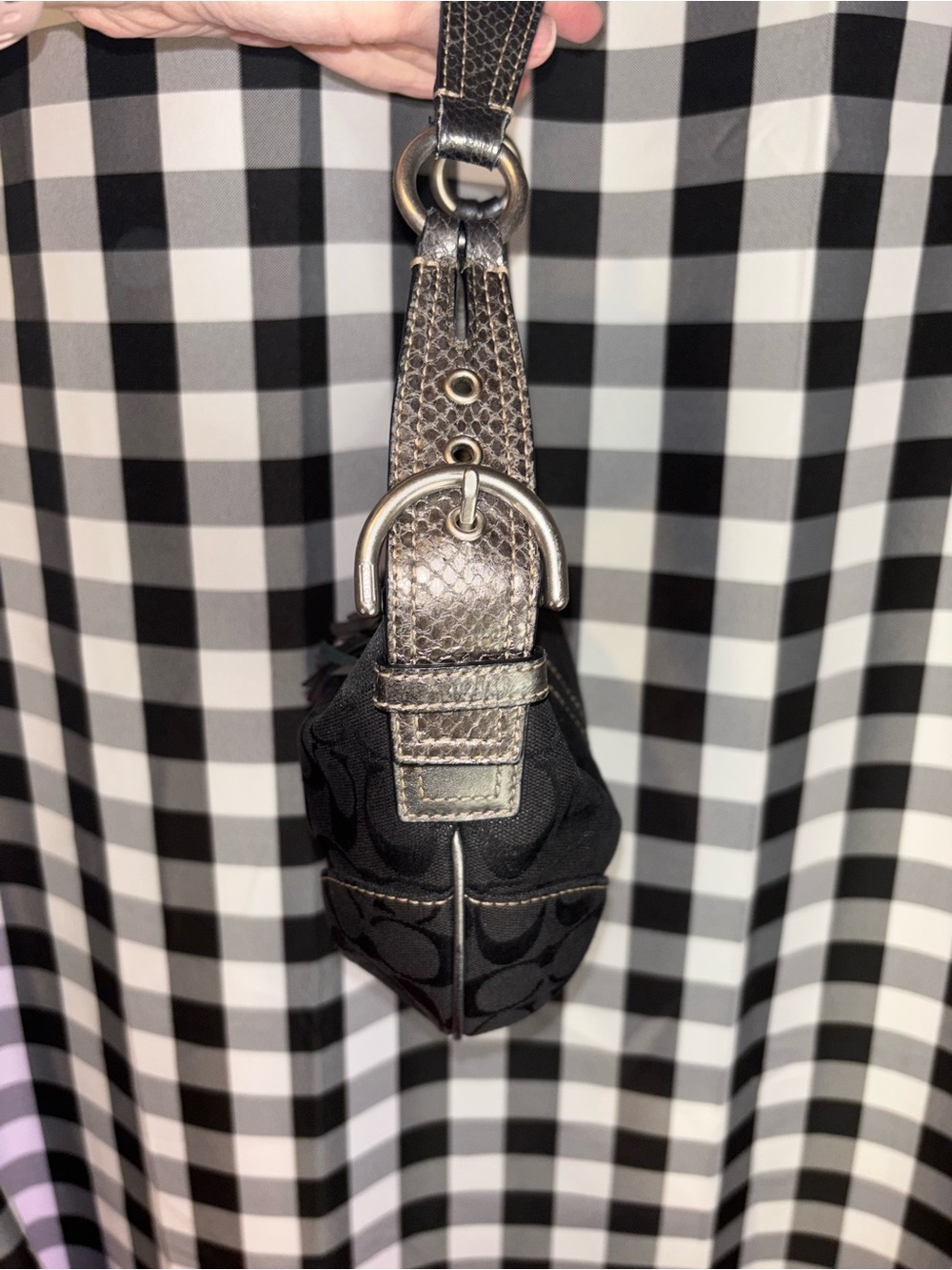 Coach SoHo Lurex Signature Black Hobo Gunmetal Python Embossed Leather 2005 - Picture 5 of 8
